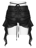 Sexy Women's Goth Shorts With Ruched Chiffon Drape Panels