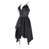 Sexy women's asymmetrical gothic dress with lace trim and metallic accents, perfect for themed parties.