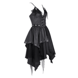 Sexy women's asymmetrical dress with lace accents and metallic highlights for a gothic wardrobe.