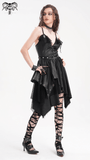 Women's sexy asymmetrical gothic dress with lace accents and metallic highlights, perfect for themed parties.