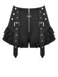 Sexy Women's Ruffle Shorts with Buckled Strap Details