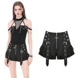 Sexy Women's Ruffle Shorts with Buckled Strap Details