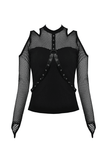 Sexy Women's Studded Black Mesh Top for an Edgy Look