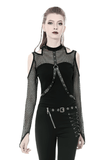 Sexy Women's Studded Black Mesh Top for an Edgy Look