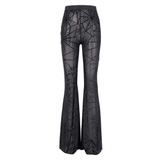 Sheer Black Flare Pants featuring a Spiderweb Design