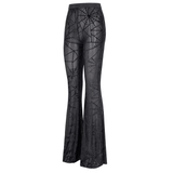 Sheer Black Flare Pants featuring a Spiderweb Design