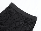 Sheer Black Flare Pants featuring a Spiderweb Design