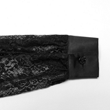 Sheer Gothic Lace Blouse with Mesh Panels and Rose Pattern