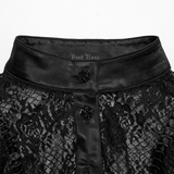 Sheer Gothic Lace Blouse with Mesh Panels and Rose Pattern