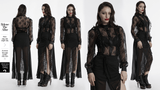 Sheer Gothic Lace Blouse with Mesh Panels and Rose Pattern