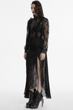 Sheer Gothic Lace Blouse with Mesh Panels and Rose Pattern