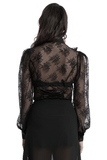 Sheer Gothic Lace Blouse with Mesh Panels and Rose Pattern