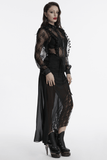 Sheer Gothic Lace Blouse with Mesh Panels and Rose Pattern