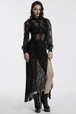 Sheer Gothic Lace Blouse with Mesh Panels and Rose Pattern