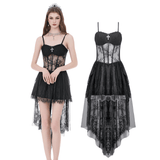 Sheer Lace Mini Dress with Corset Back and Delicate Straps