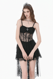Sheer Lace Mini Dress with Corset Back and Delicate Straps