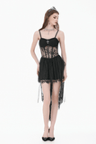 Sheer Lace Mini Dress with Corset Back and Delicate Straps