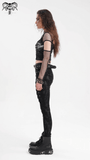 Sheer Mesh Long-Sleeved Crop Top with Cutouts and Print