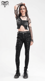 Sheer Mesh Long-Sleeved Crop Top with Cutouts and Print