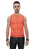 Ärmelloses Mesh-Tanktop in Punk-Orange / Durchsichtiges Herren-T-Shirt mit Rundhalsausschnitt