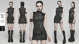 Sleek Sleeveless Punk Dress with a Bold Snake-Skin Pattern