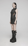 Sleek Sleeveless Punk Dress with a Bold Snake-Skin Pattern