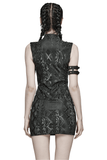 Sleek Sleeveless Punk Dress with a Bold Snake-Skin Pattern