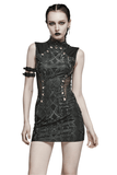 Sleek Sleeveless Punk Dress with a Bold Snake-Skin Pattern