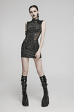 Sleek Sleeveless Punk Dress with a Bold Snake-Skin Pattern