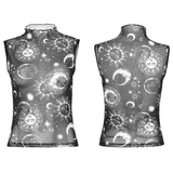 Sleeveless Gothic Black Mesh Top with Sun and Moon Design