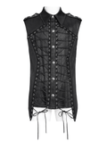 Sleeveless Lace-Up Shirt with Epaulets and Metal Studs