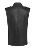 Sleeveless Lace-Up Shirt with Epaulets and Metal Studs