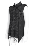 Sleeveless Lace-Up Shirt with Epaulets and Metal Studs