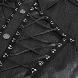 Sleeveless Lace-Up Shirt with Epaulets and Metal Studs