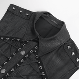 Sleeveless Lace-Up Shirt with Epaulets and Metal Studs
