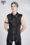 Sleeveless Lace-Up Shirt with Epaulets and Metal Studs