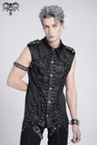 Sleeveless Lace-Up Shirt with Epaulets and Metal Studs