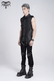 Sleeveless Lace-Up Shirt with Epaulets and Metal Studs
