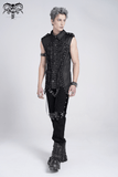 Sleeveless Lace-Up Shirt with Epaulets and Metal Studs