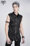 Sleeveless Lace-Up Shirt with Epaulets and Metal Studs