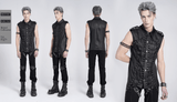 Sleeveless Lace-Up Shirt with Epaulets and Metal Studs