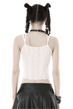 Sleeveless White Crop Top featuring Front Lace-Up Detail