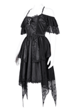 Sophisticated Gothic Tiered Dress with Skulls and Lace