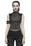 Sophisticated Punk Sleeveless Top with Black Snake Print