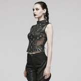 Sophisticated Punk Sleeveless Top with Black Snake Print