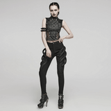 Sophisticated Punk Sleeveless Top with Black Snake Print