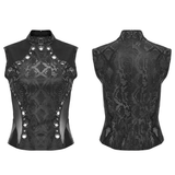 Sophisticated Punk Sleeveless Top with Black Snake Print