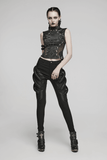 Sophisticated Punk Sleeveless Top with Black Snake Print