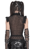 Sophisticated Women's Sheer Black Top with Ruffled Accents