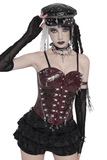 Spiked Faux Leather Gothic Corset Top with Zip Details